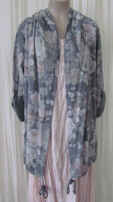 Grey floral hooded draw string jacket