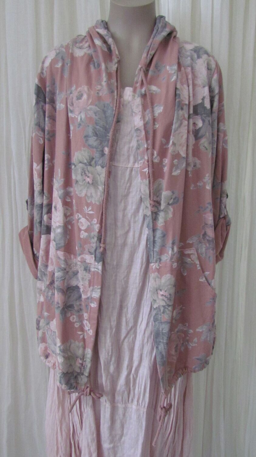 Pink floral hooded draw string jacket