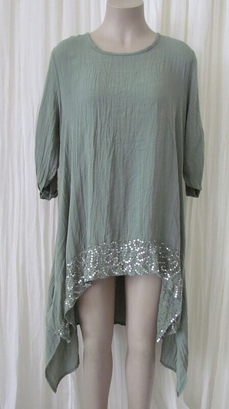 Khaki Sequin Hi Lo Tunic Dress