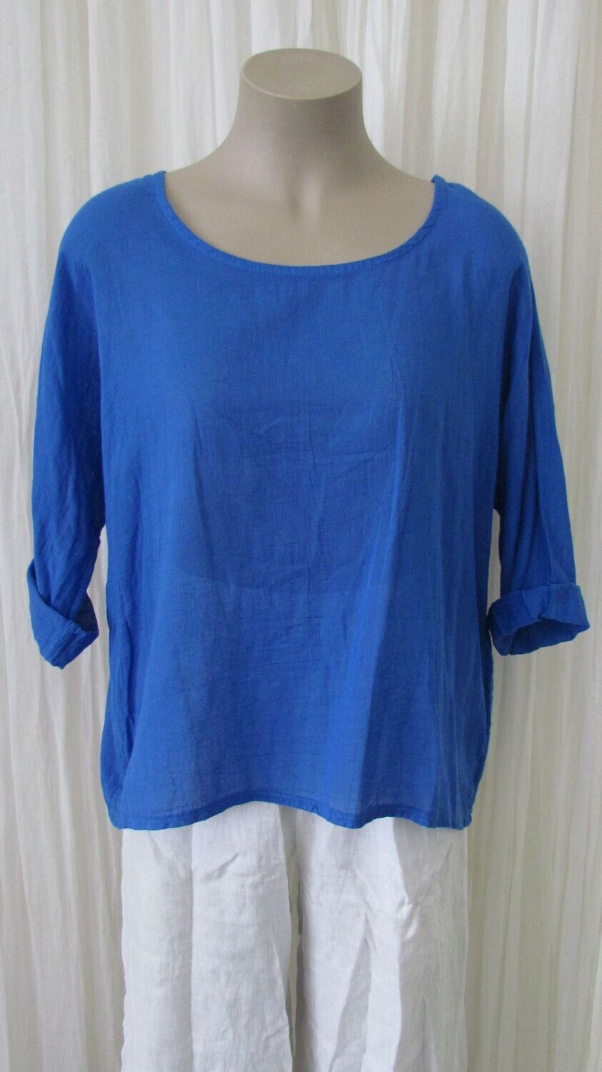 Royal Blue Cotton Linen Mix Top