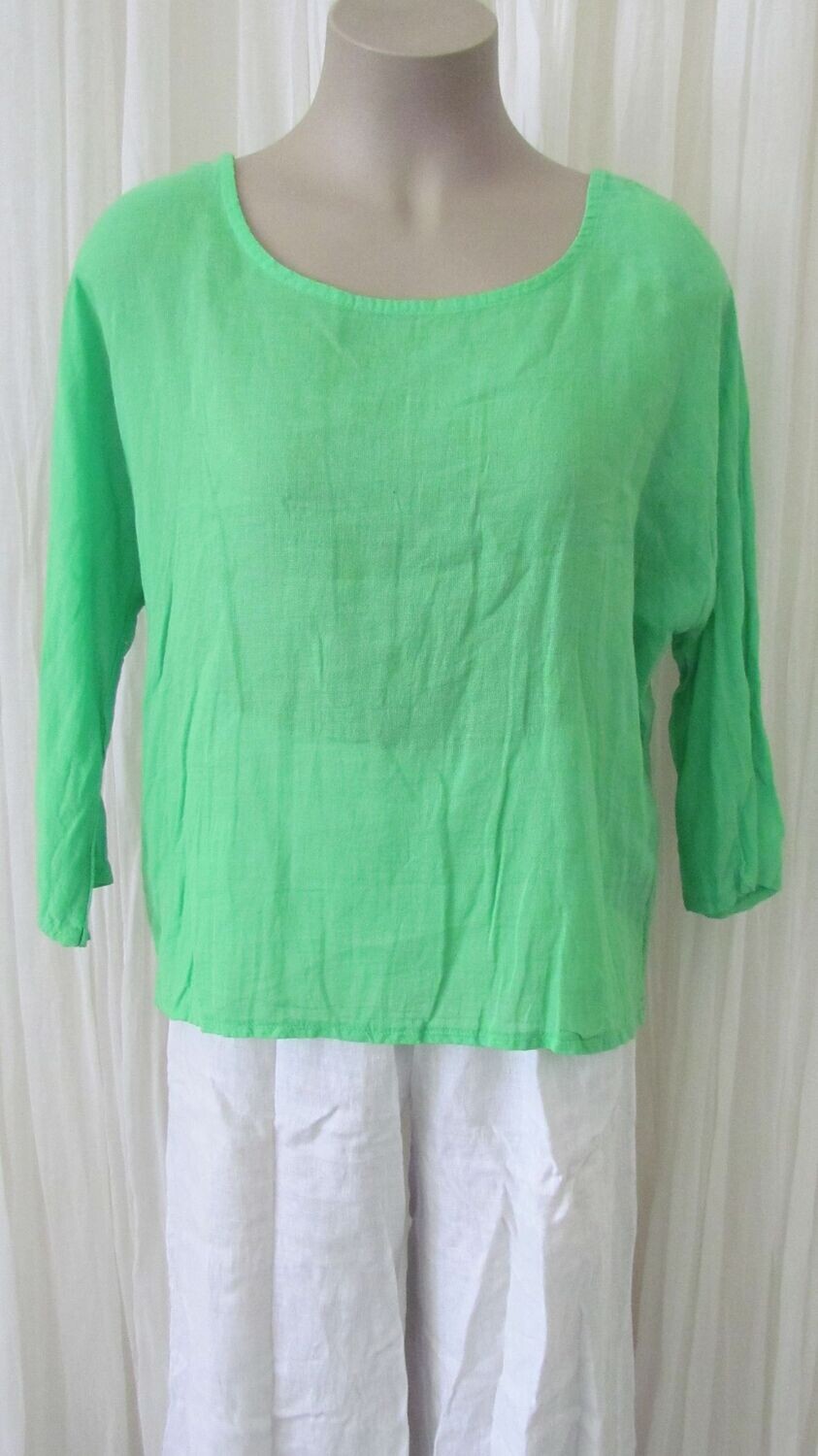 Green Cotton Linen Mix Top
