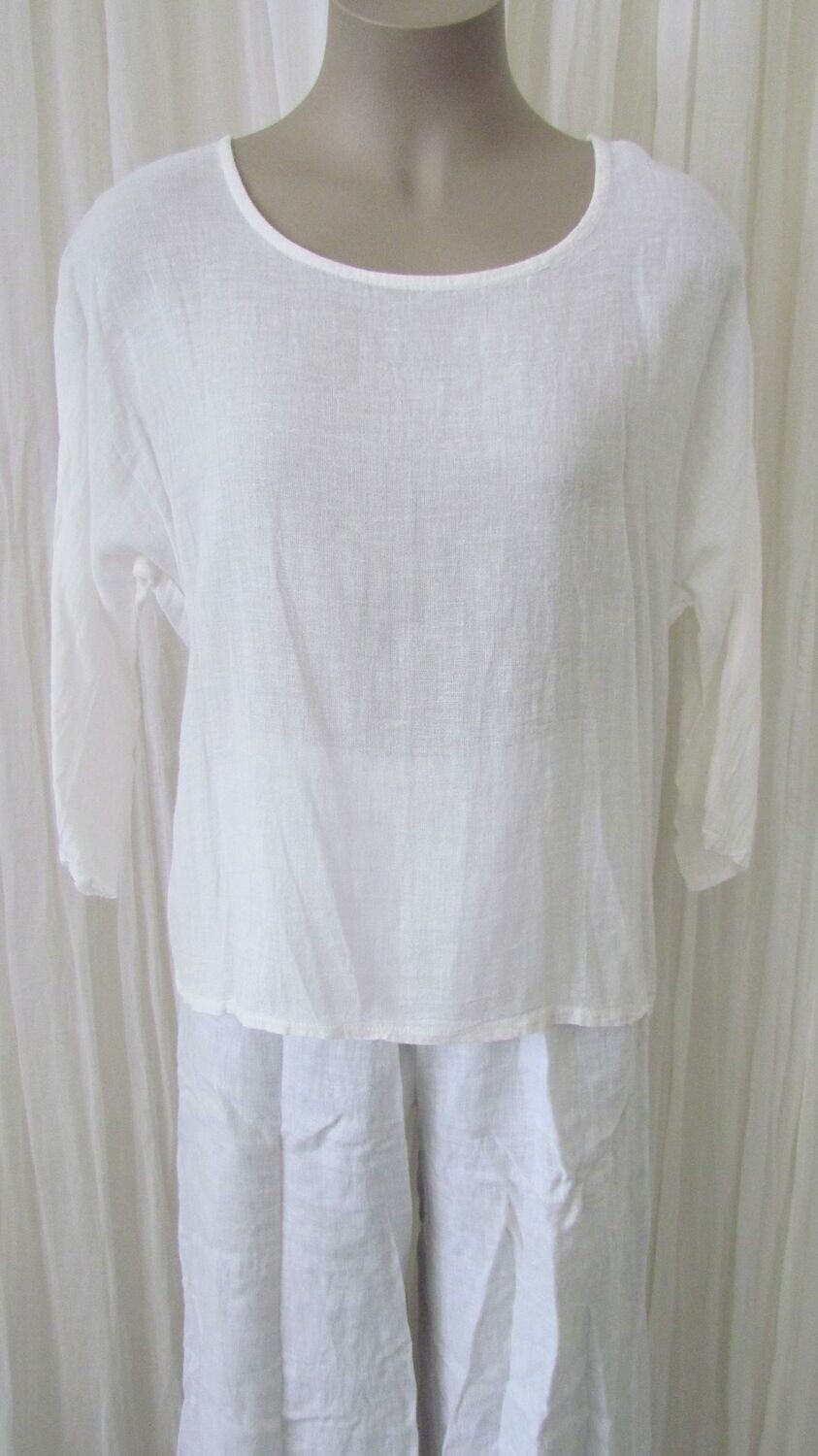 Off White Cotton Linen Mix Top