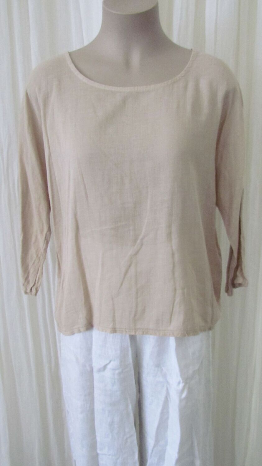Beige Cotton Linen Mix Top