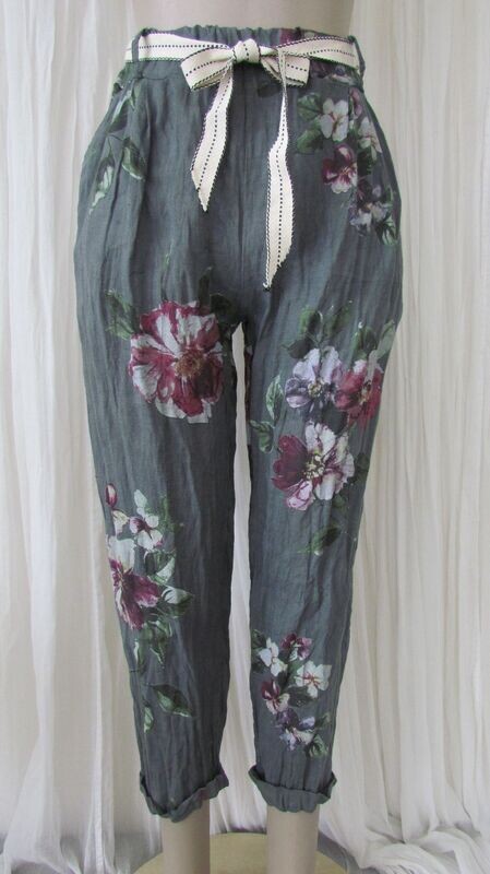 Charcoal Floral Linen Pants Charcoal Floral Linen Pants
