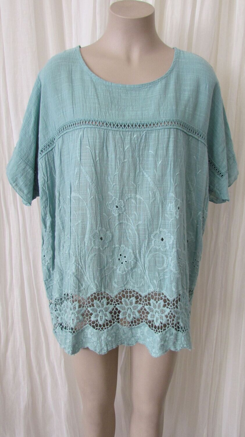 Ocean Blue Embroided Crochet Cotton Top