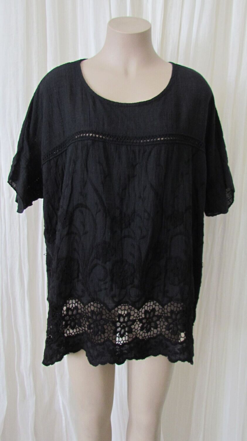Black Embroided Crochet Cotton Top