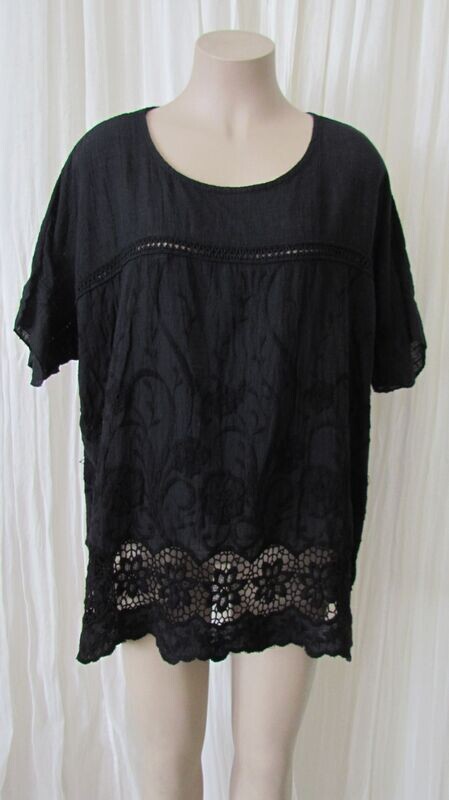 Black Embroided Crochet Cotton Top Black Embroided Crochet Cotton Top