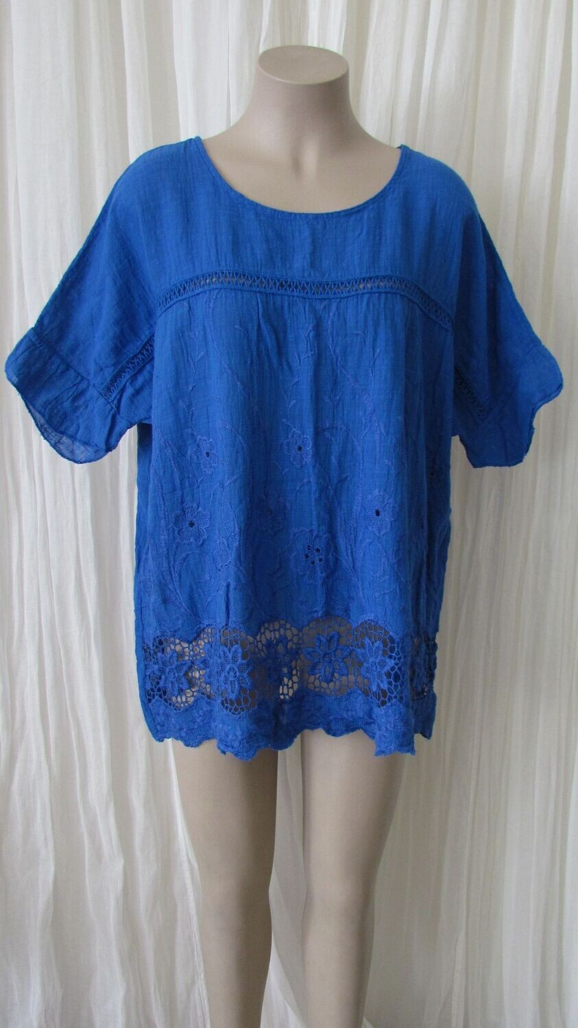 Royal Blue Embroided Crochet Cotton Top