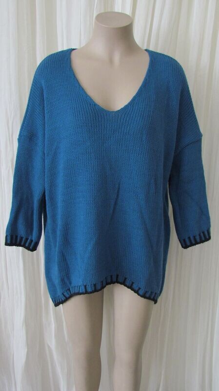 Teal V Neck Blanket Stitch Knit Wool Jumper Teal V Neck Blanket Stitch Knit Wool Jumper