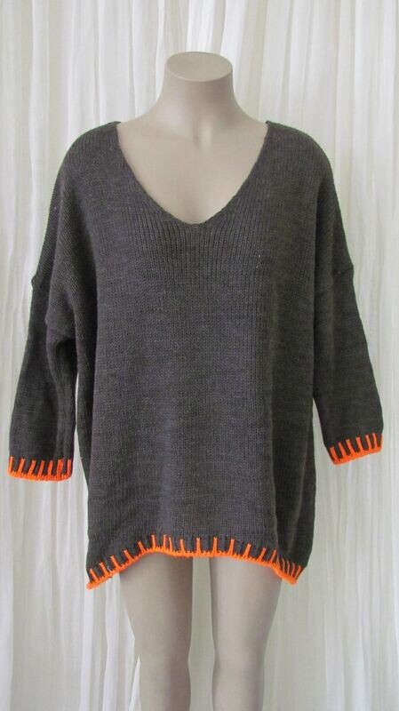 Chocolate V Neck Blanket Stitch Knit Wool Jumper Chocolate V Neck Blanket Stitch Knit Wool Jumper