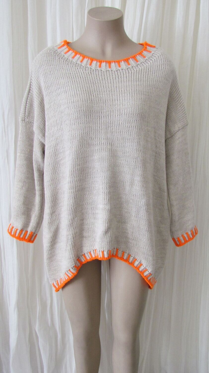 Beige Blanket Stitch Knit Wool Jumper
