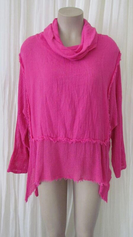 Fuchsia Mesh Raw Edge Cowl Neck Top Fuchsia Mesh Raw Edge Cowl Neck Top