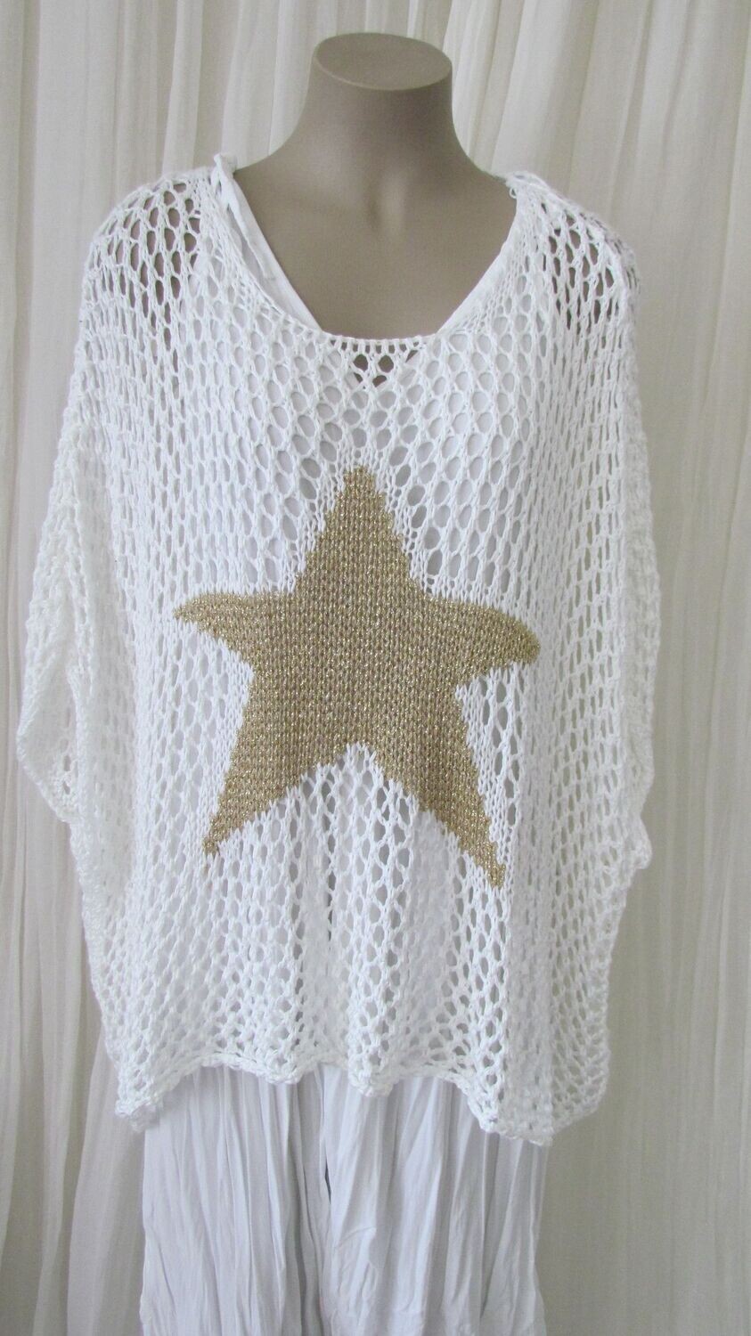 White Star Knit Crochet Cotton Top