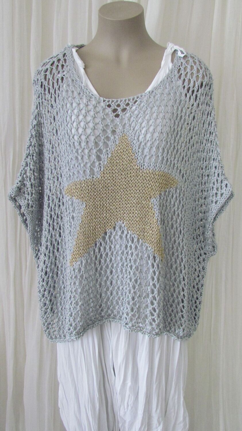 Silver Star Knit Crochet Cotton Top