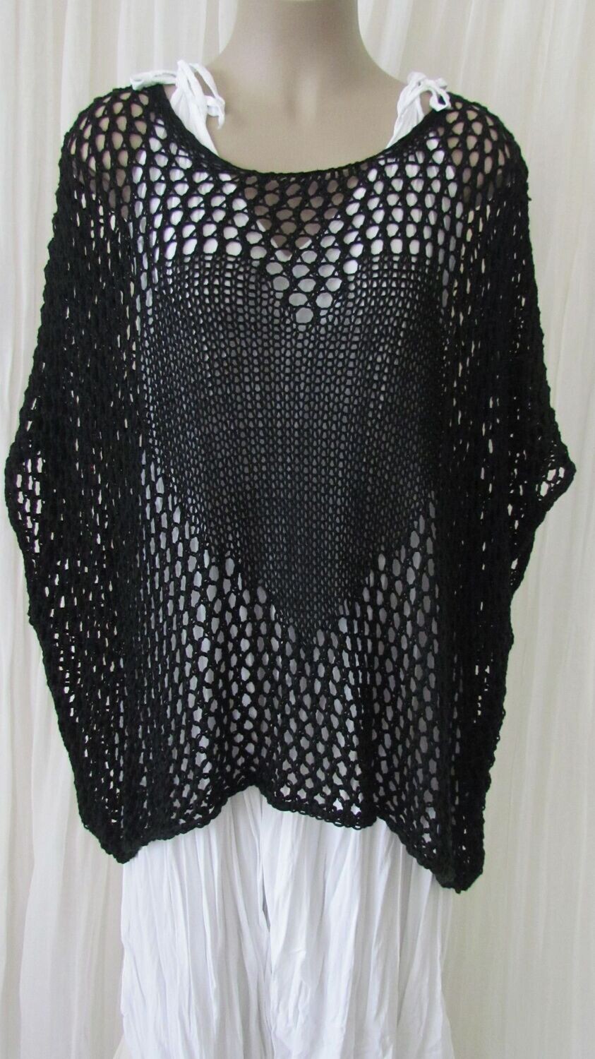 Black Crochet Heart Cotton Top