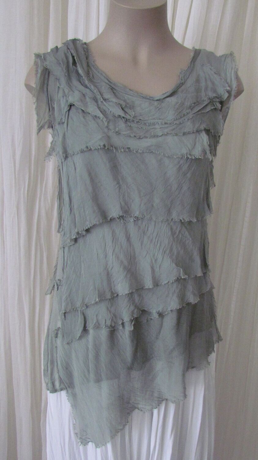 Khaki Silk Tiered Ruffle Tunic