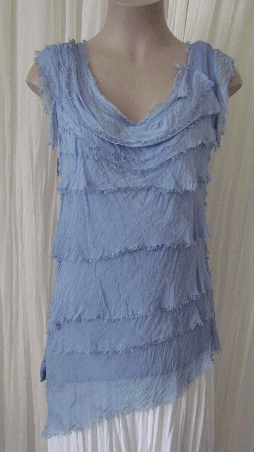 Denim Silk Tiered Ruffle Tunic