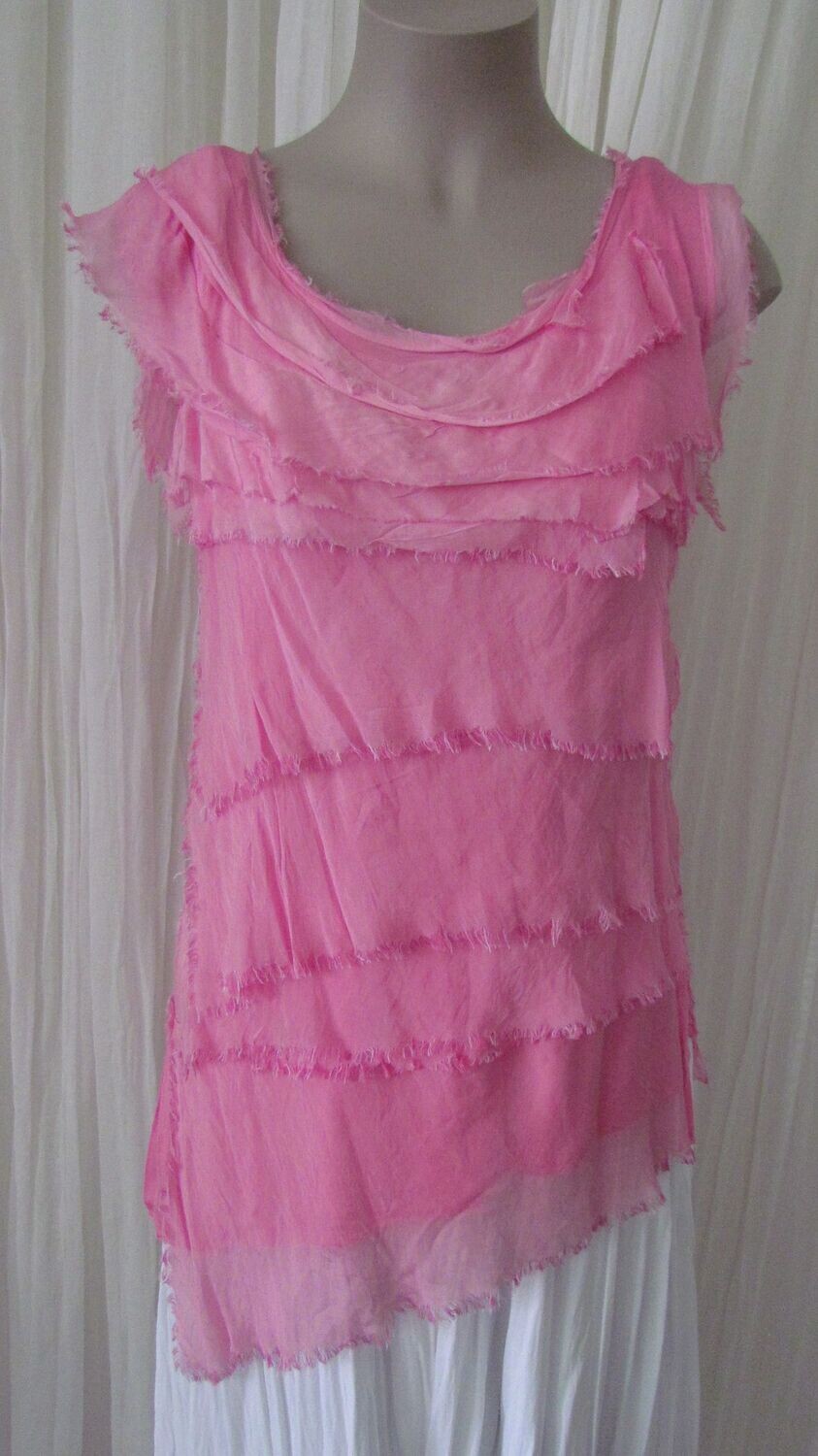 Fuchsia Silk Tiered Ruffle Tunic