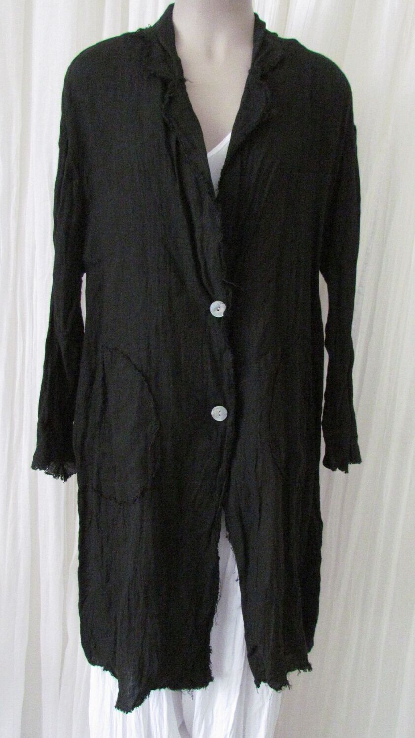 Black Linen Raw Edge Jacket