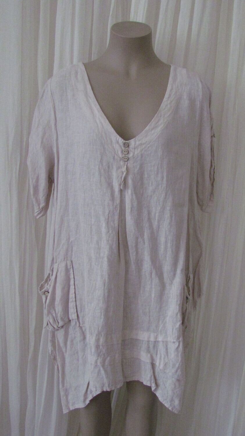 Beige Linen Button Top