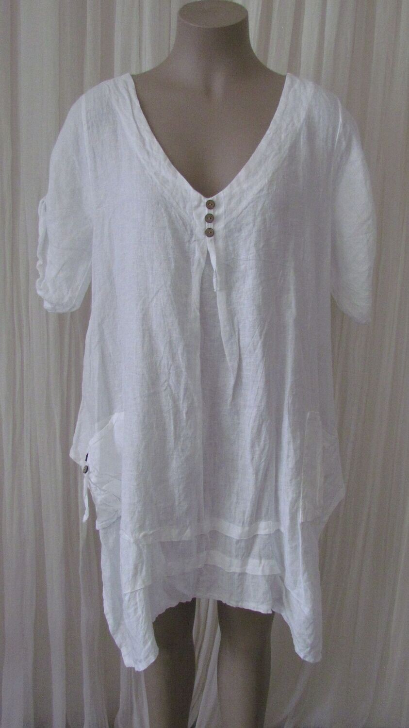 White Linen Button Top