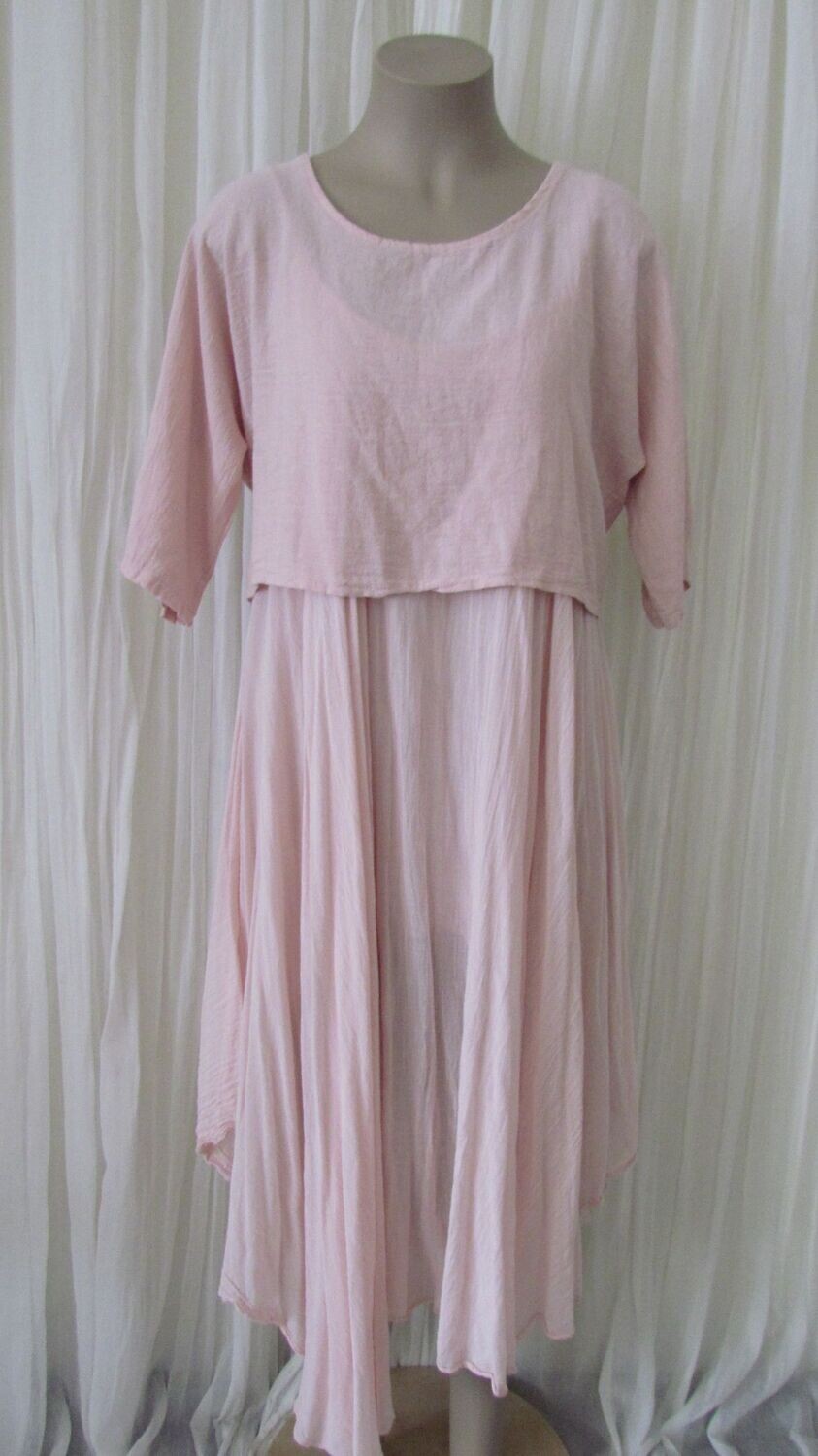 Pink Cotton Dress with Over Top