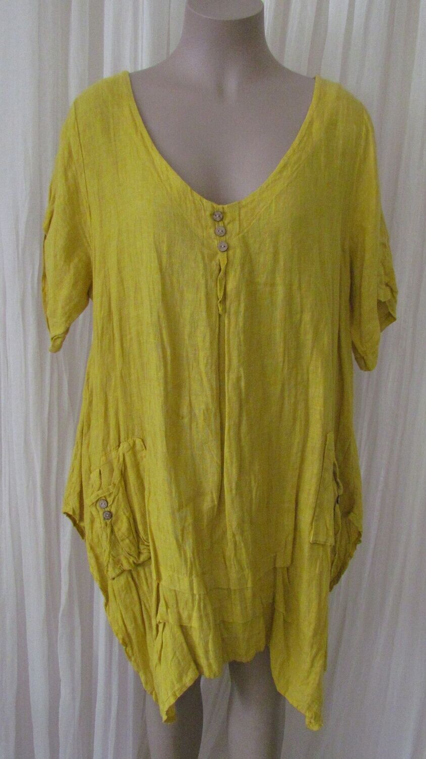 Mustard Linen Button Top