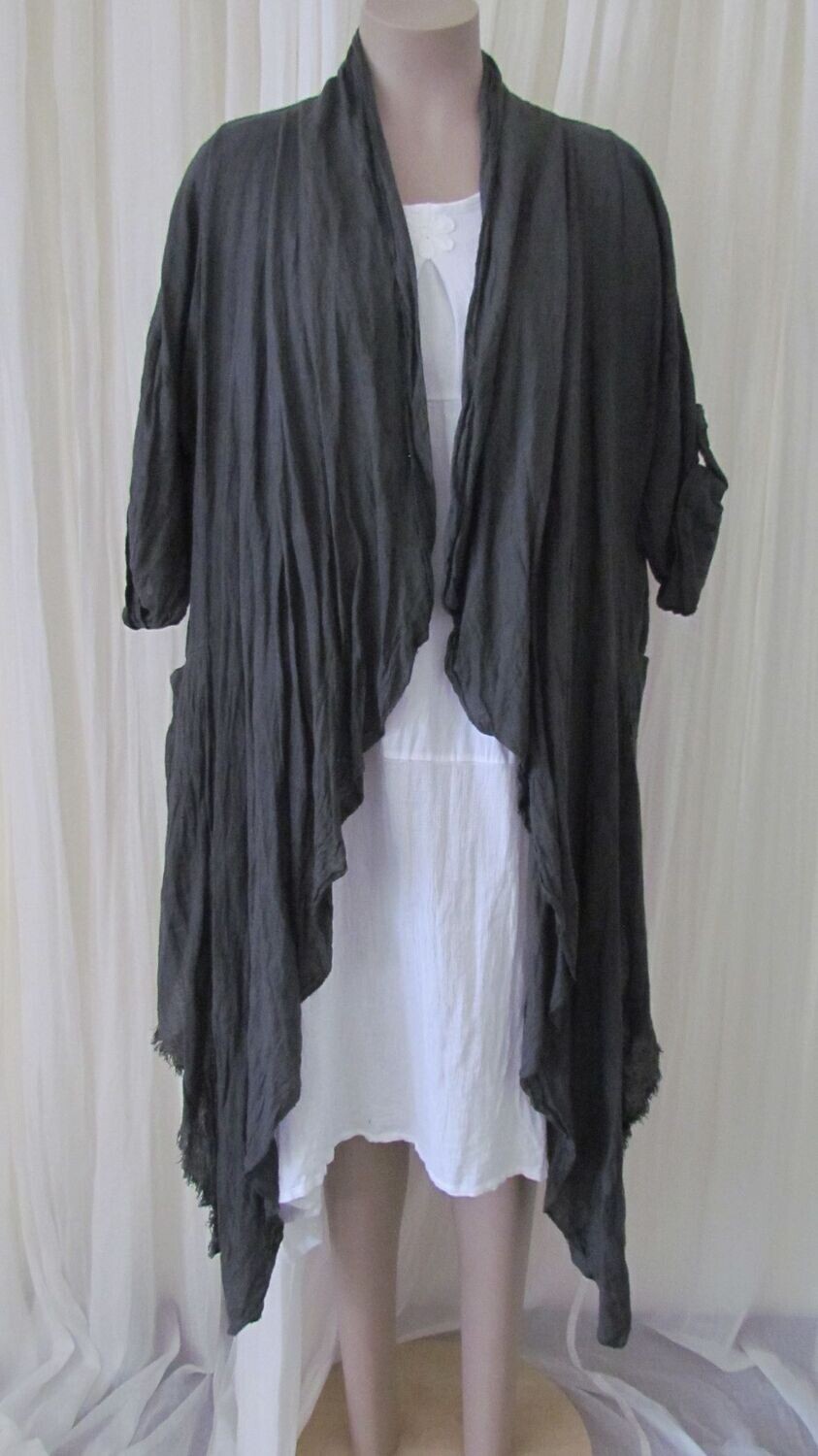 Charcoal Linen Open Front Jacket