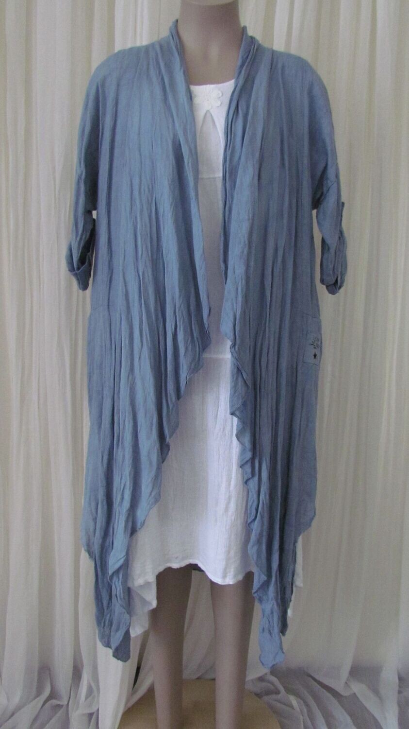 Denim Linen Open Front Jacket