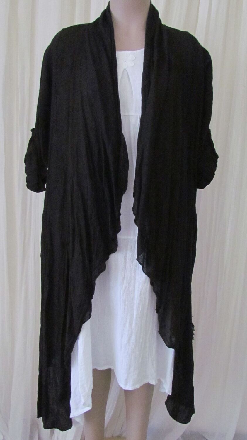 Black Linen Open Front Jacket