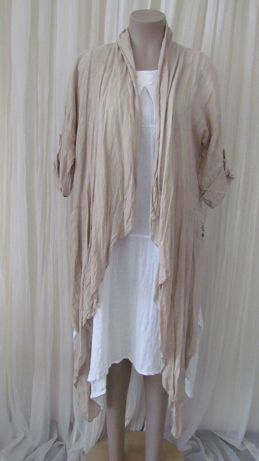 Beige Linen Open Front Jacket