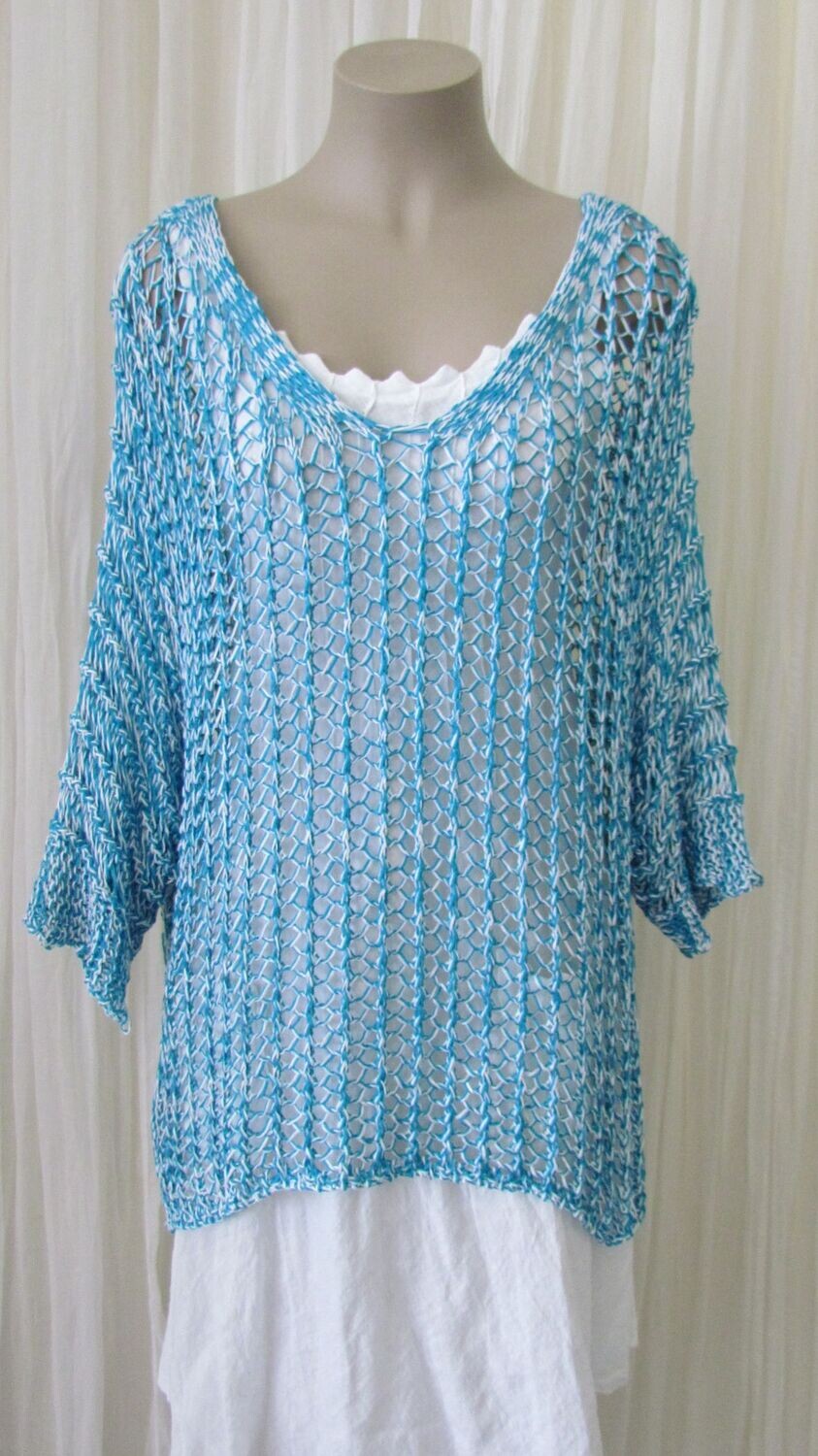 Teal Crochet Batwing Kitted Beach Top
