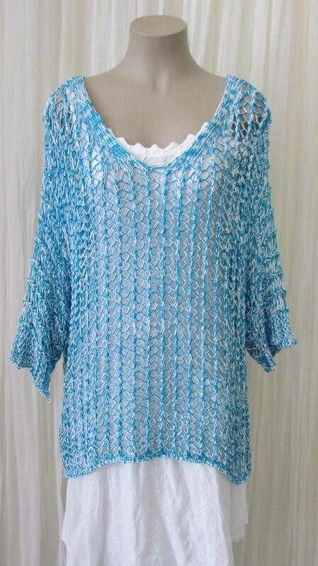 Teal Crochet Batwing Kitted Beach Top Teal Crochet Batwing Kitted Beach Top