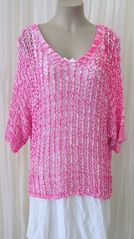 Fuchsia Crochet Batwing Knitted Beach Top Fuchsia Crochet Batwing Knitted Beach Top