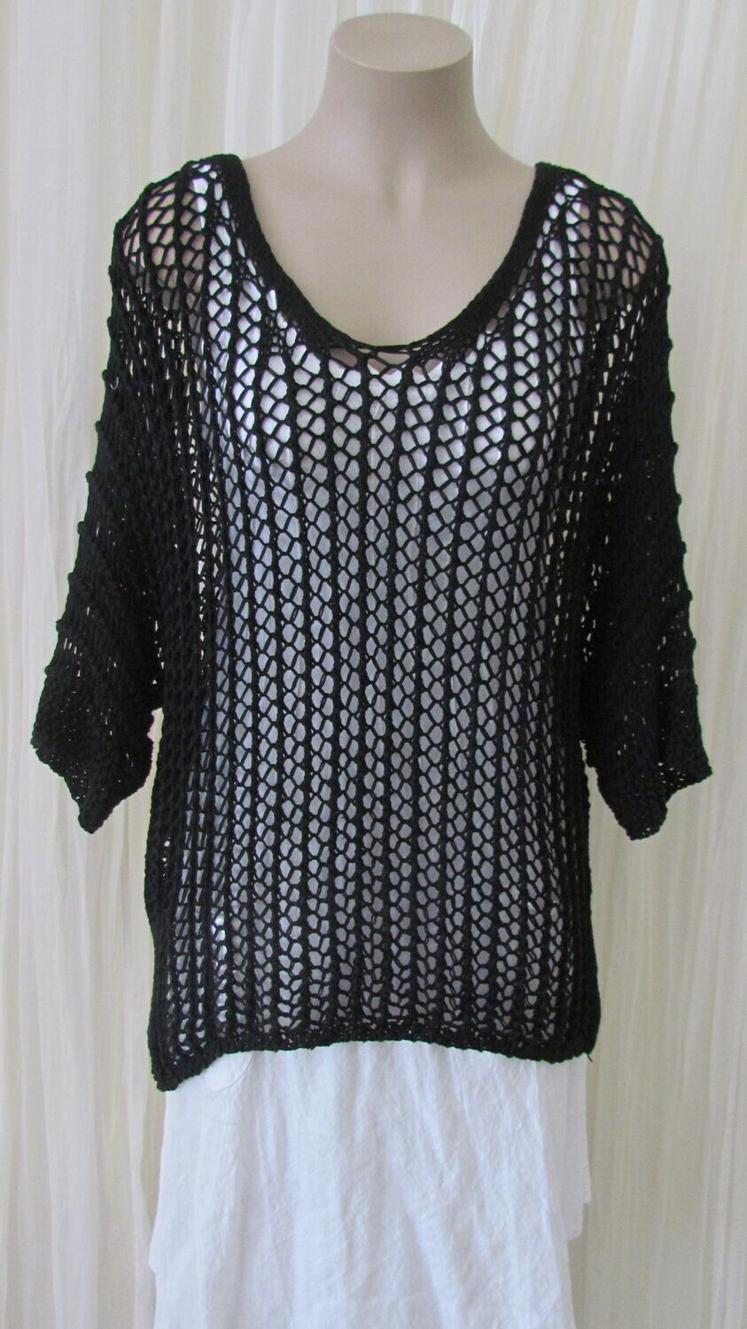 Black Crochet Batwing Knitted Beach Top