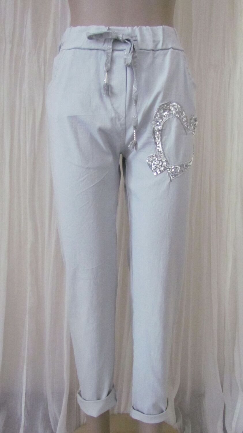 Silver Sequin Heart Stretch Pants