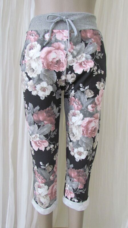 Black & Pink Rose Floral Pants
