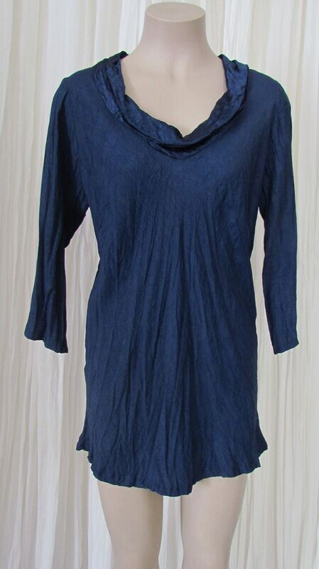 Navy Satin Bias Cowl Neck Top