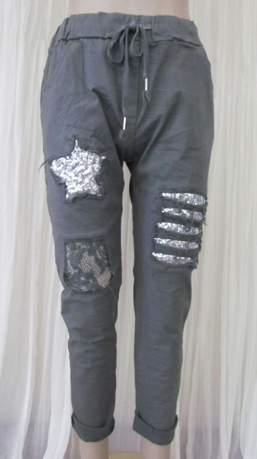Charcoal Stretch Star Sequin Pants