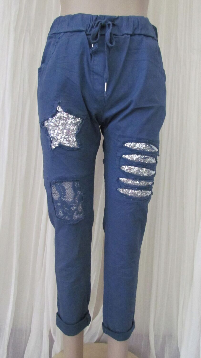 Denim Stretch Star Sequin Pants