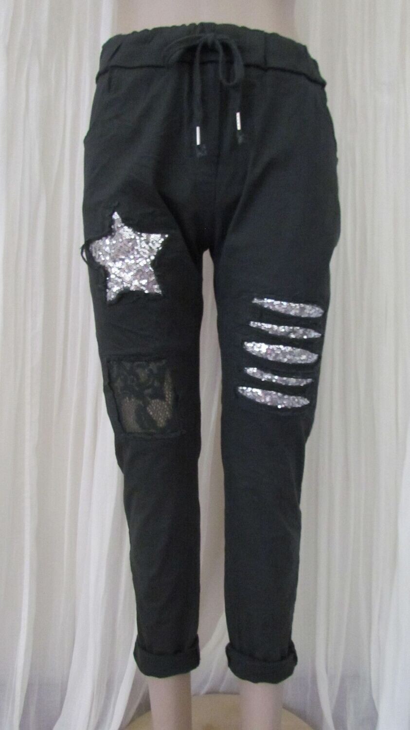 Dark Grey Stretch Star Sequin Pants