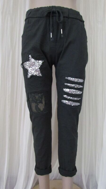 Dark Grey Stretch Star Sequin Pants Dark Grey Stretch Star Sequin Pants