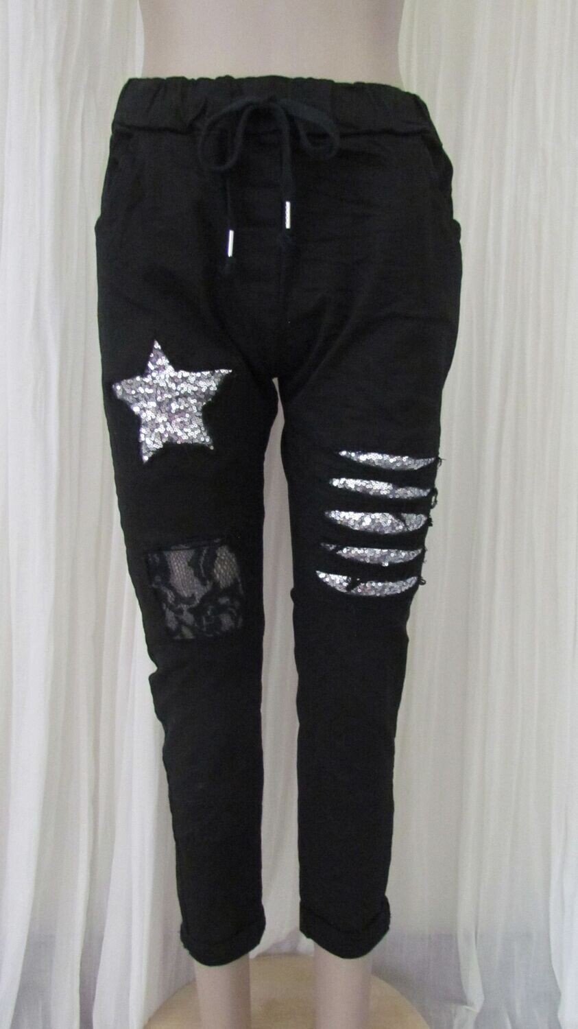 Black Stretch Star Sequin Pants
