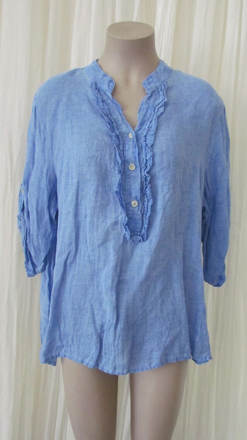 Royal Blue Linen Ruffle Button Top