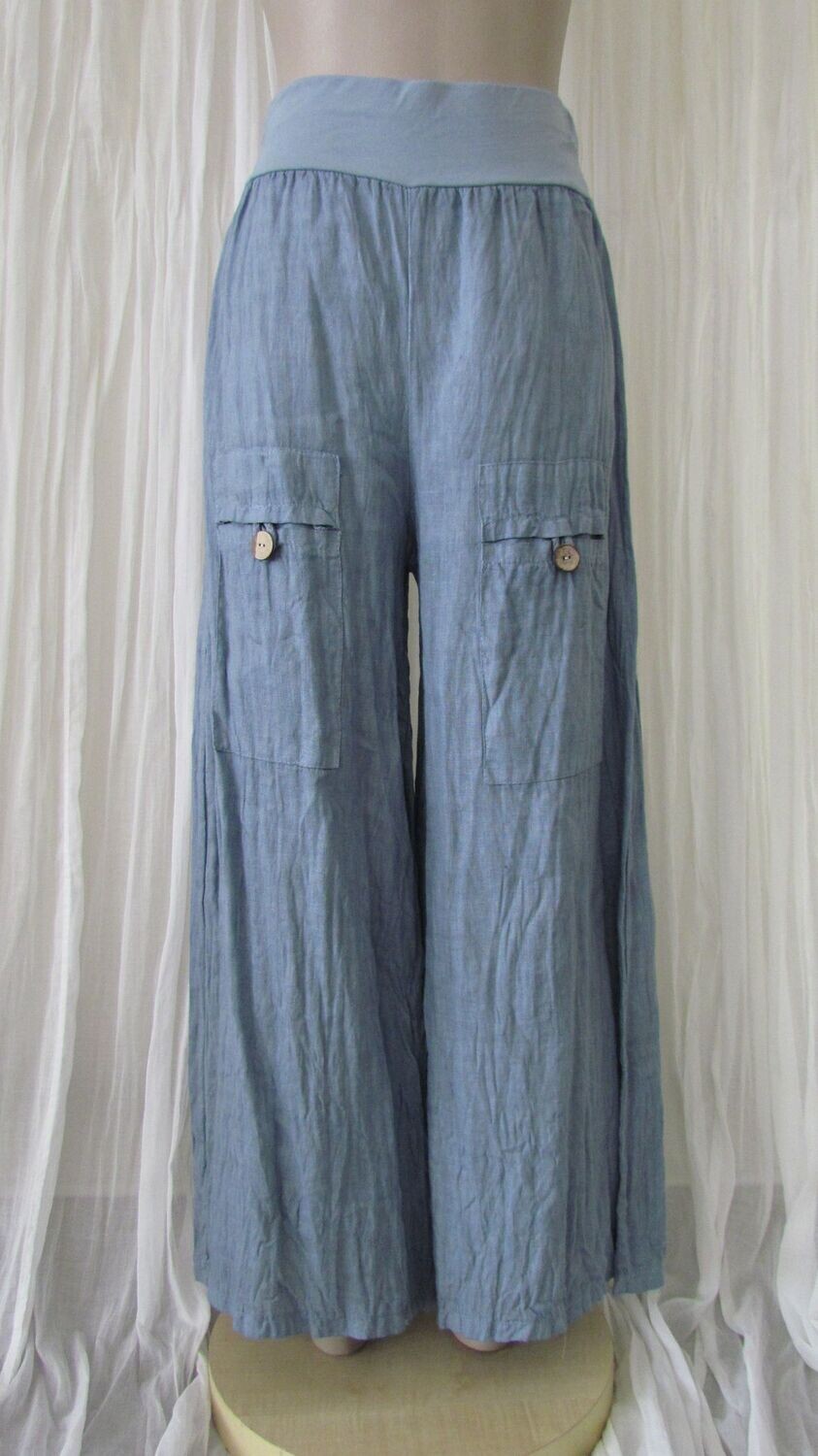 Denim wide Leg Linen Pant