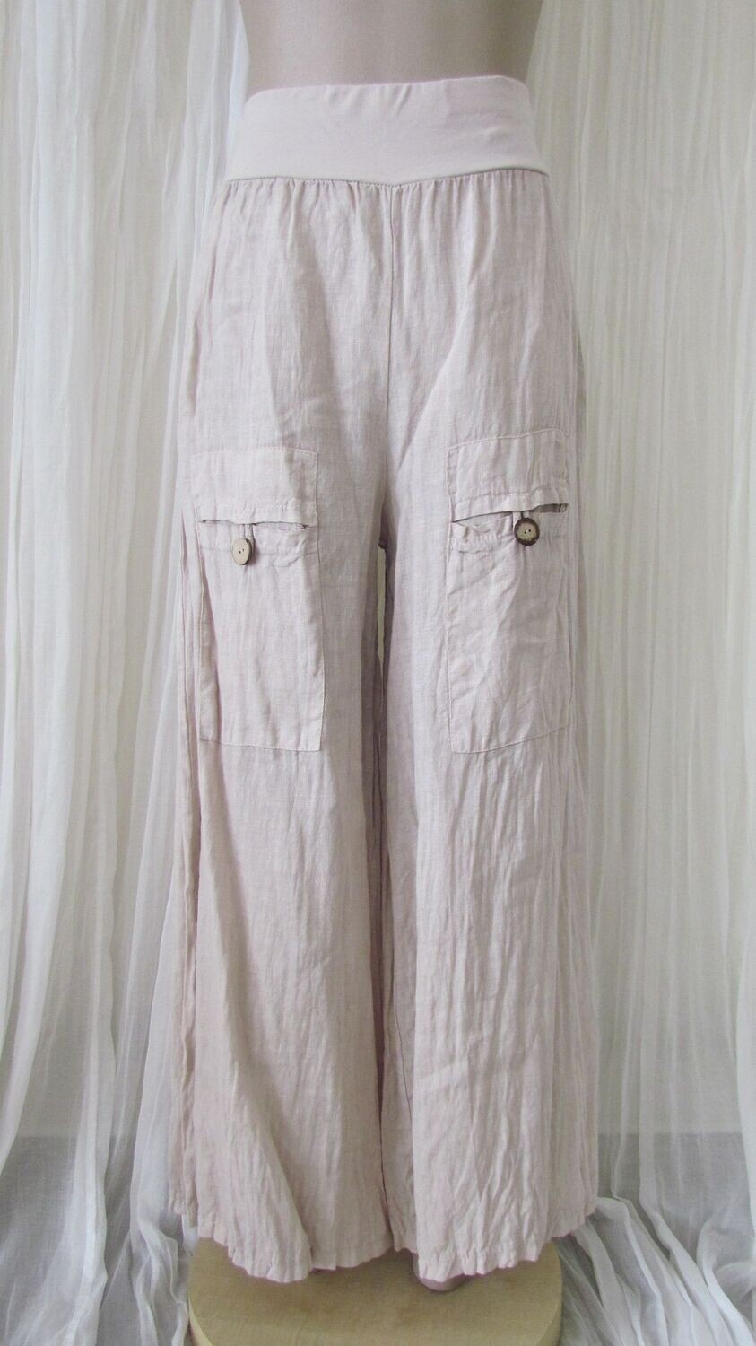 Beige Wide Leg Linen Pants