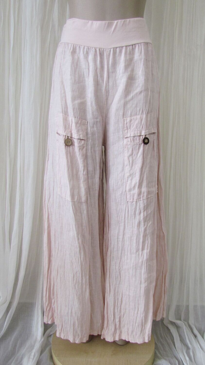 Pink Wide Leg Linen Pants