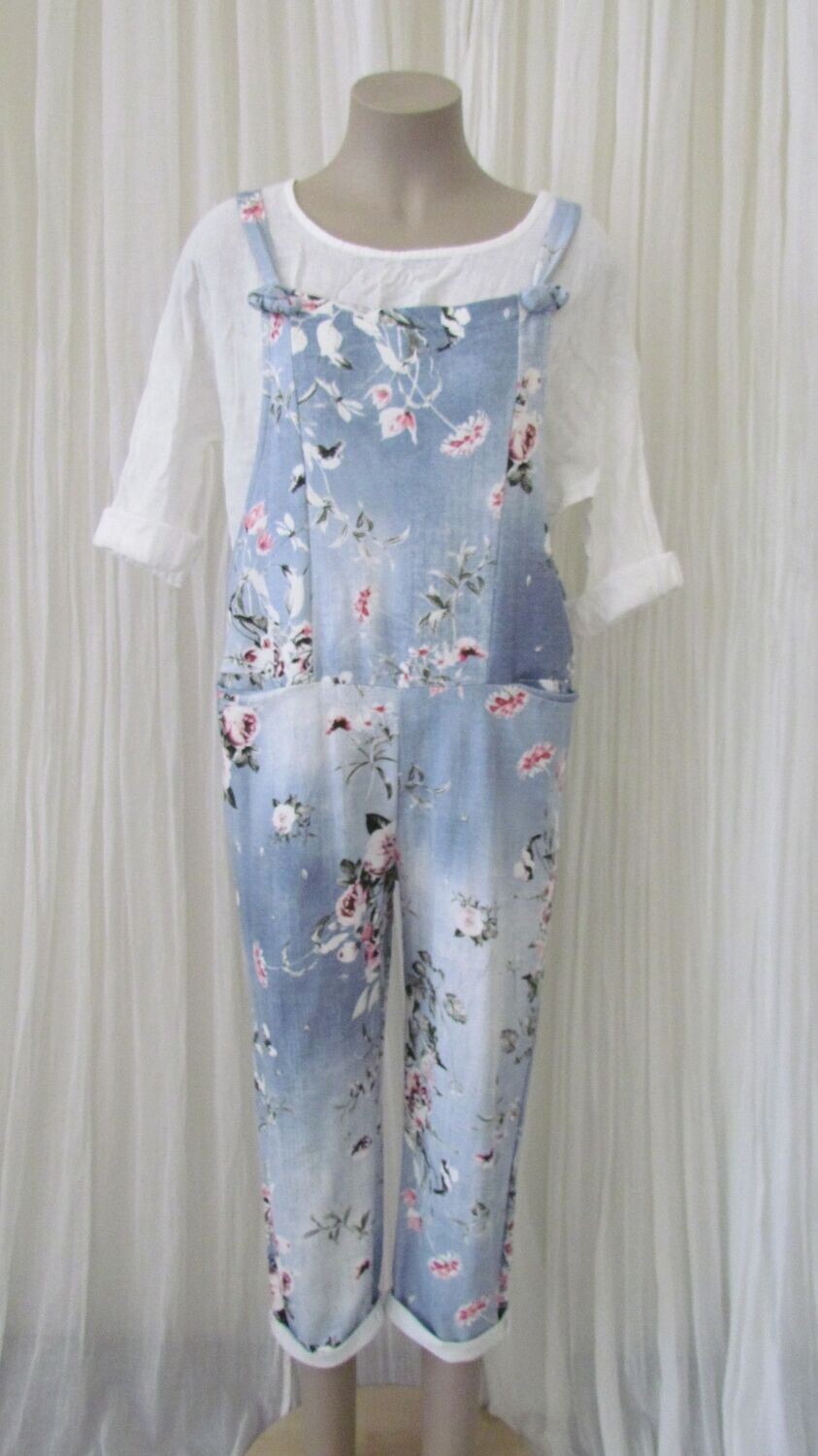 Light Denim Floral Stretch Jumpsuit