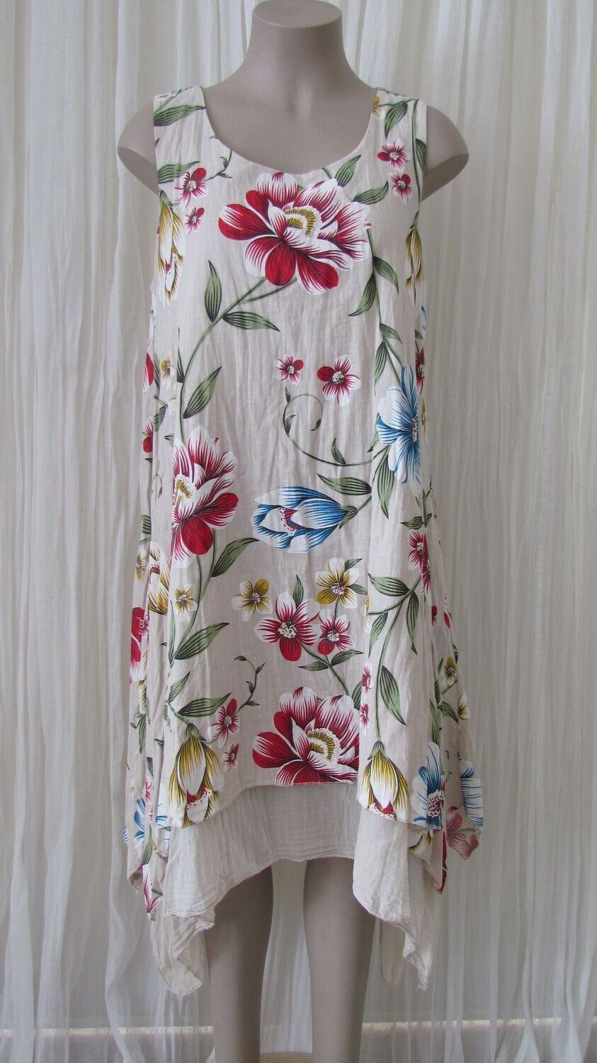 Beige 2 layer Floral Dress