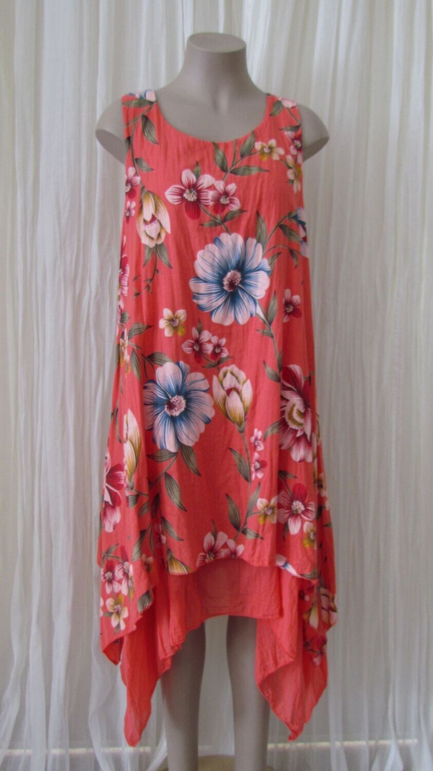 Coral 2 layer Floral Dress
